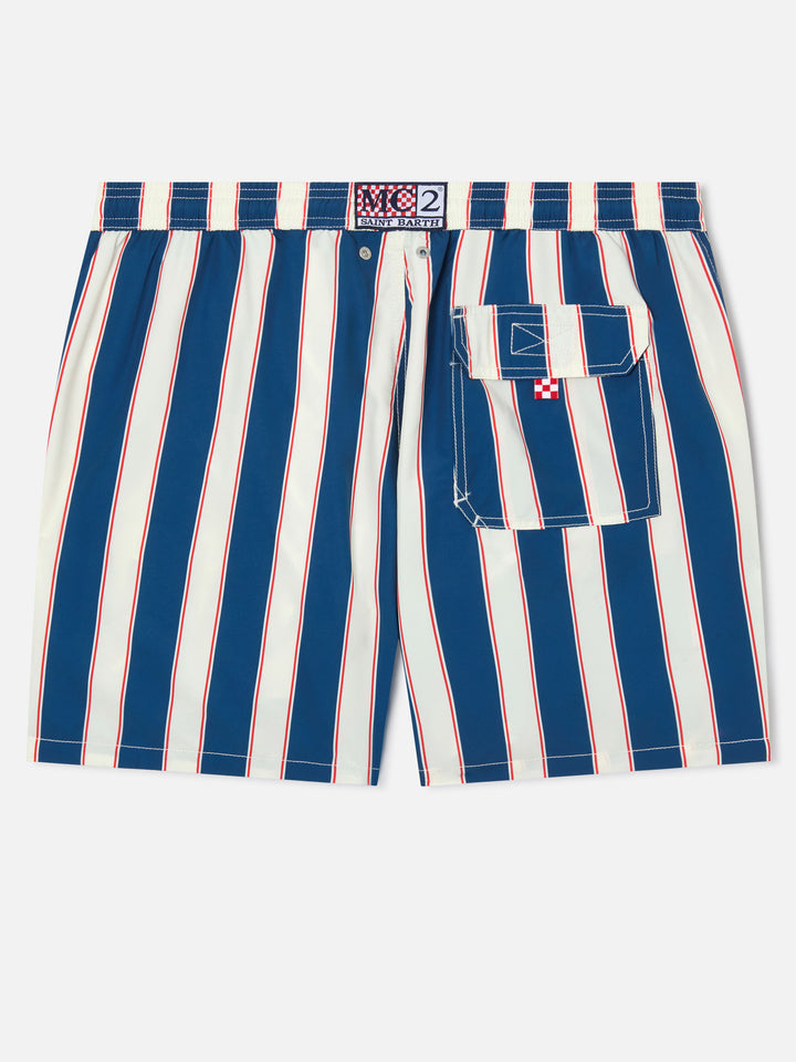 Costume mare Syros a righe blu con ricamo logo