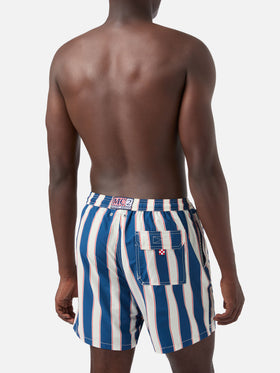 Costume mare Syros a righe blu con ricamo logo