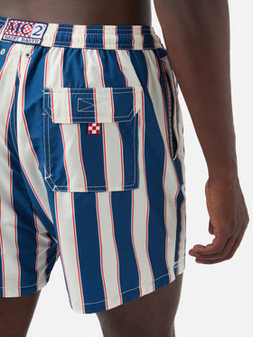 Costume mare Syros a righe blu con ricamo logo