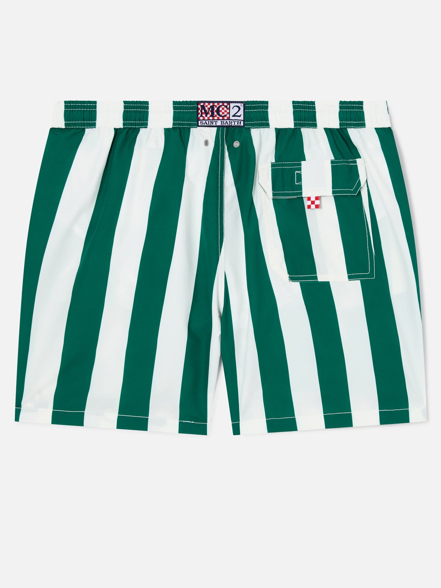 Bañador Syros con estampado de rayas blancas y British green 