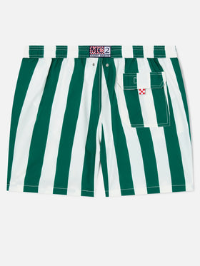 Bañador Syros con estampado de rayas blancas y British green 