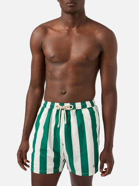 Bañador Syros con estampado de rayas blancas y British green 