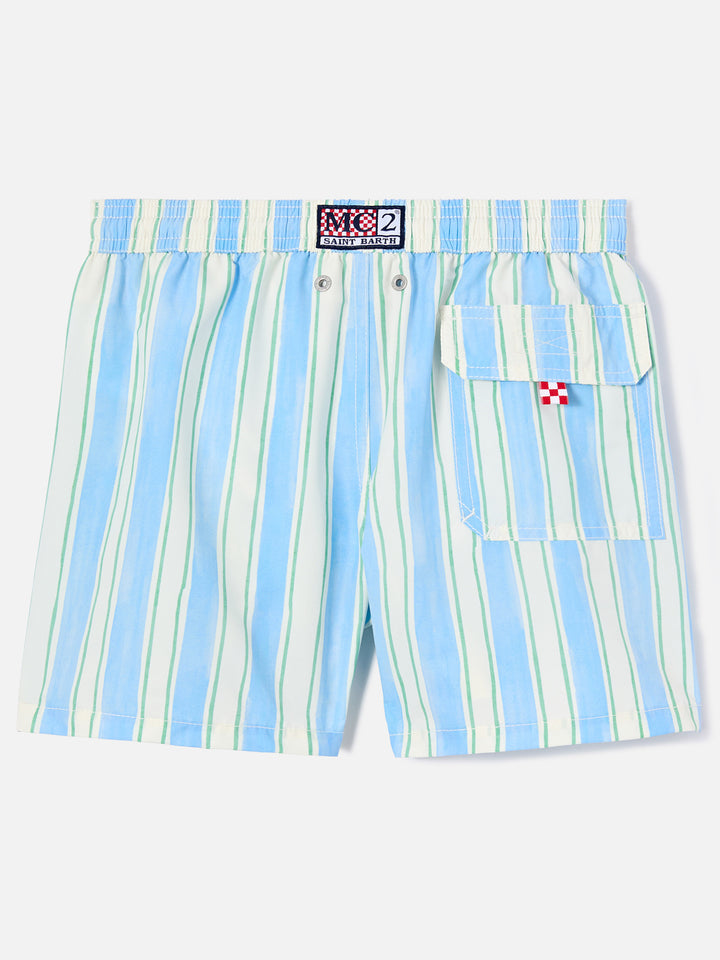 Syros Jr swim shorts striped with St. Barth embroidery