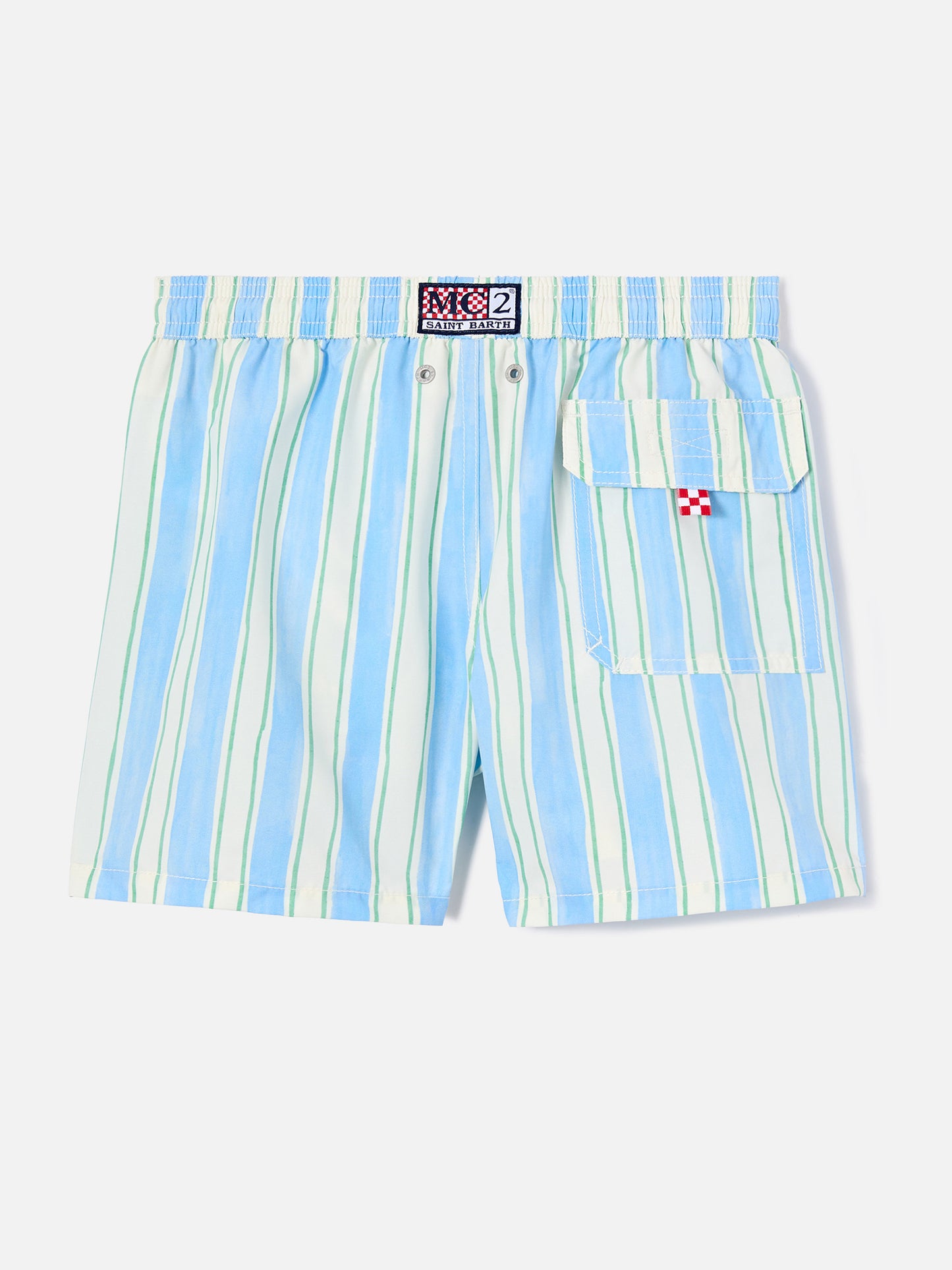 Syros Jr swim shorts striped with St. Barth embroidery