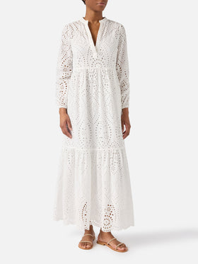 Abito lungo Sylvia in sangallo bianco