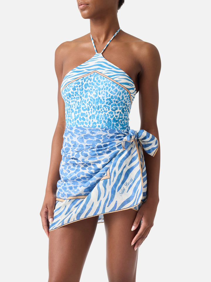 Langer Thaiti-Pareo aus Seidenmischung mit Leoparden-Animal-Print 