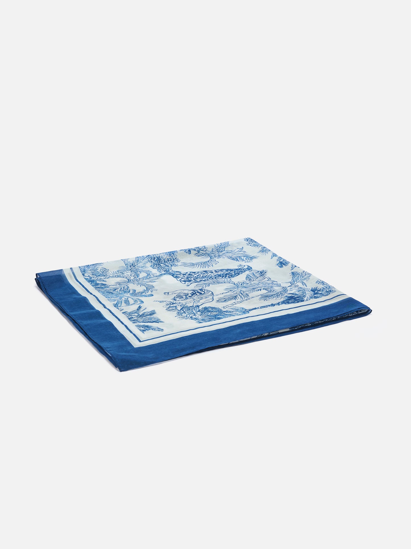 Langer Thaiti-Pareo aus Seidenmischung mit blauem Toile-de-Jouy-Print 