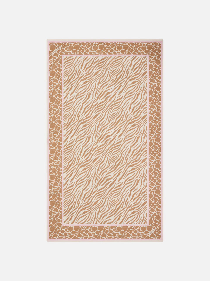 Langer Thaiti-Pareo aus Seidenmischung mit braunem Zebra-Animal-Print 