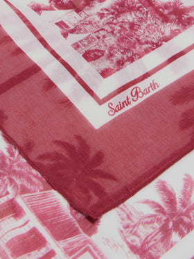 Pareo lungo Thaiti misto seta con stampa le toile de jouy bordeaux