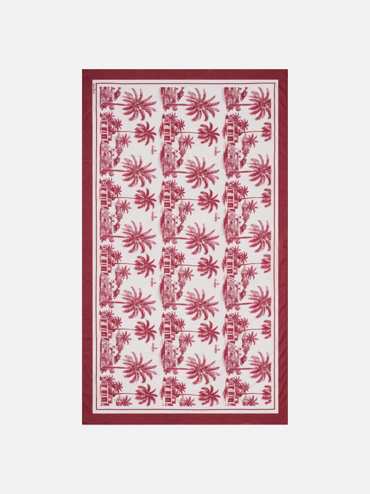 Pareo lungo Thaiti misto seta con stampa le toile de jouy bordeaux