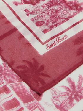 Pareo lungo Thaiti misto seta con stampa le toile de jouy bordeaux