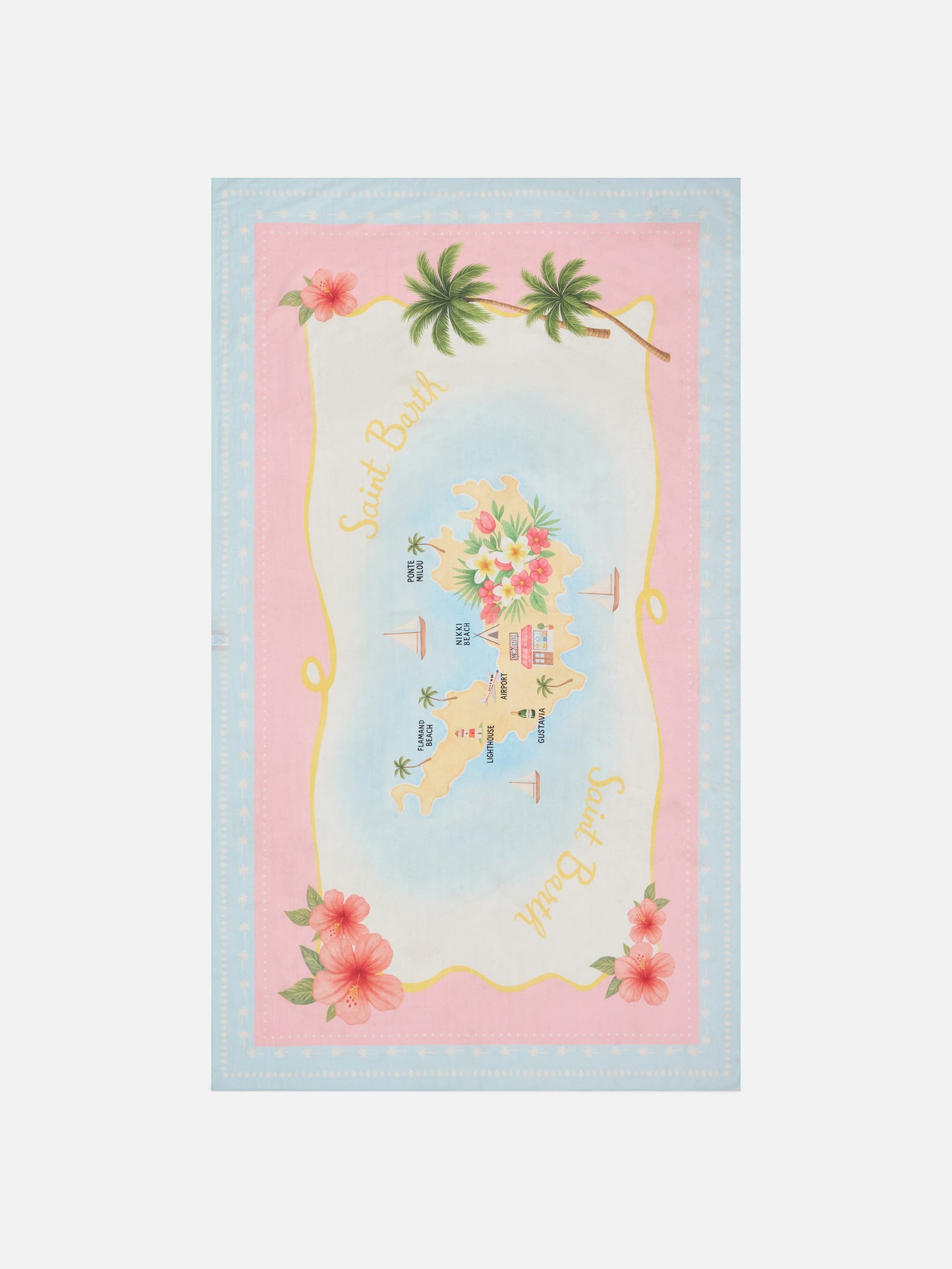 Thaiti long pareo in silk blend with St. Barth map print