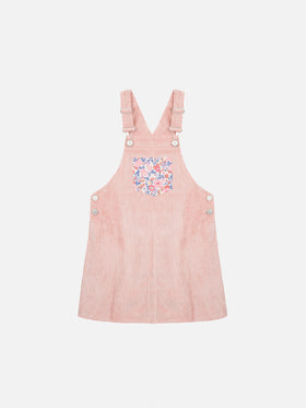 Girl pink corduroy overall Tecla with flower panel - MC2 Saint Barth