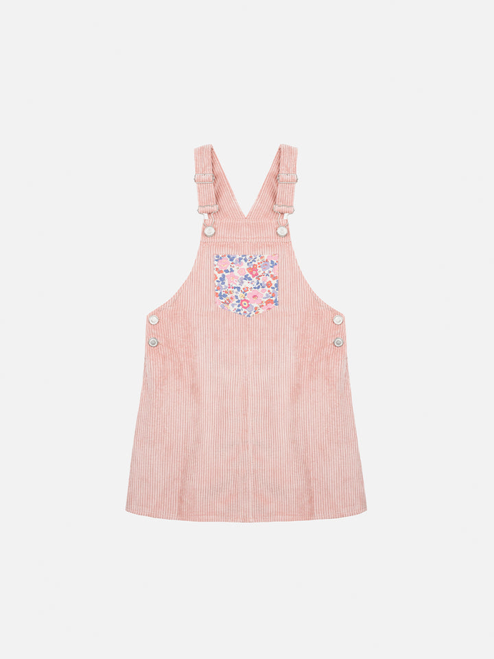 Girl pink corduroy overall Tecla with flower panel - MC2 Saint Barth