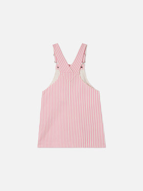 Vestito salopette Tecla Jr in denim a righe rosa con ricamo
