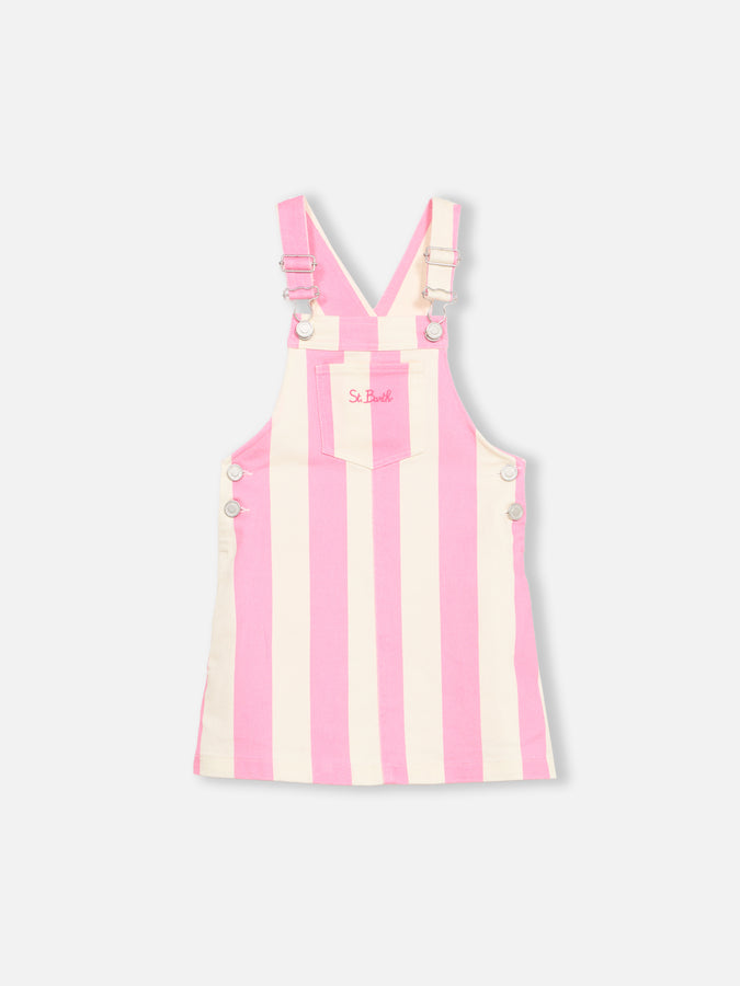 Mc2 Saint Barth Girl pink striped denim short overall Tecla Jr