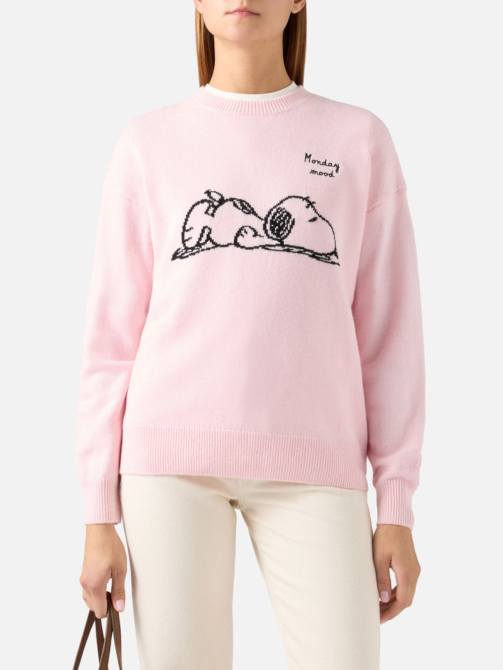 Pull ras-du-cou Pink Tessa en mélange de laine et cachemire avec intarsia Snoopy | Special edition 
