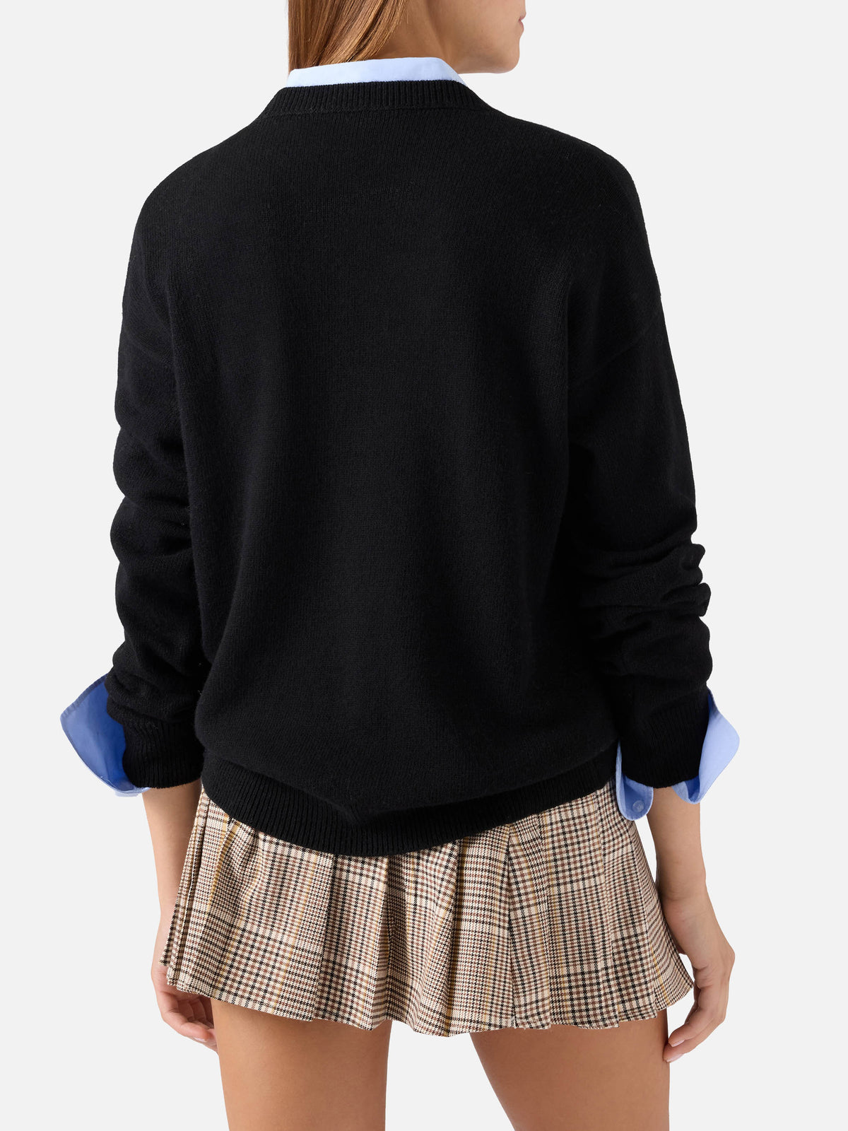 Black Tessa wool and cashmere blend crewneck knit with Bollicine E Paillettes embroidery