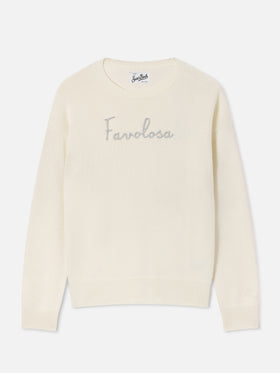 Off-white Tessa Rundhals-Strick aus Wolle und Kaschmir-Mischung mit Favolosa-Stickerei 