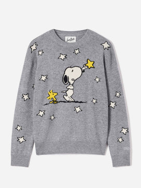 Maglia girocollo Tessa grigia in misto lana e cashmere con intarsio Snoopy | Special edition