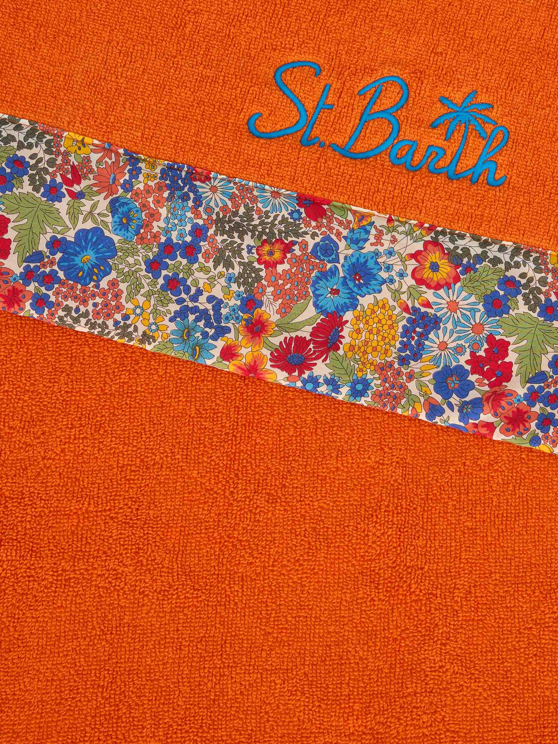 Orange towel with multicolor flower frames | MADE WITH LIBERTY FABRIC - MC2 Saint Barth