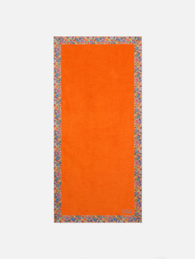 Orange towel with multicolor flower frames | MADE WITH LIBERTY FABRIC - MC2 Saint Barth