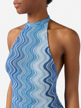 Abito lungo Tony in tessuto raschel degradé azzurro