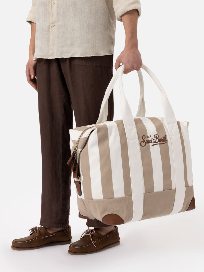 Travel Duffel Bag in canvas di cotone con stampa a righe