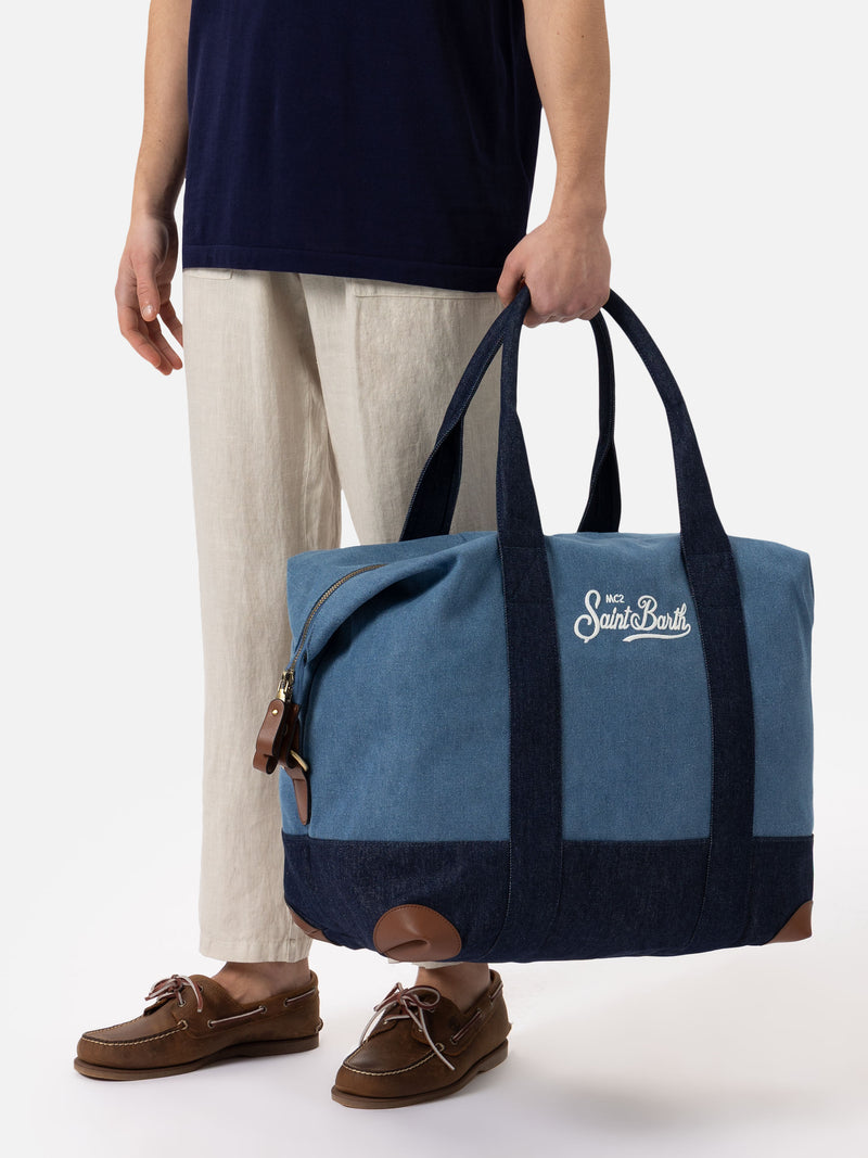 Travel duffel denim bag