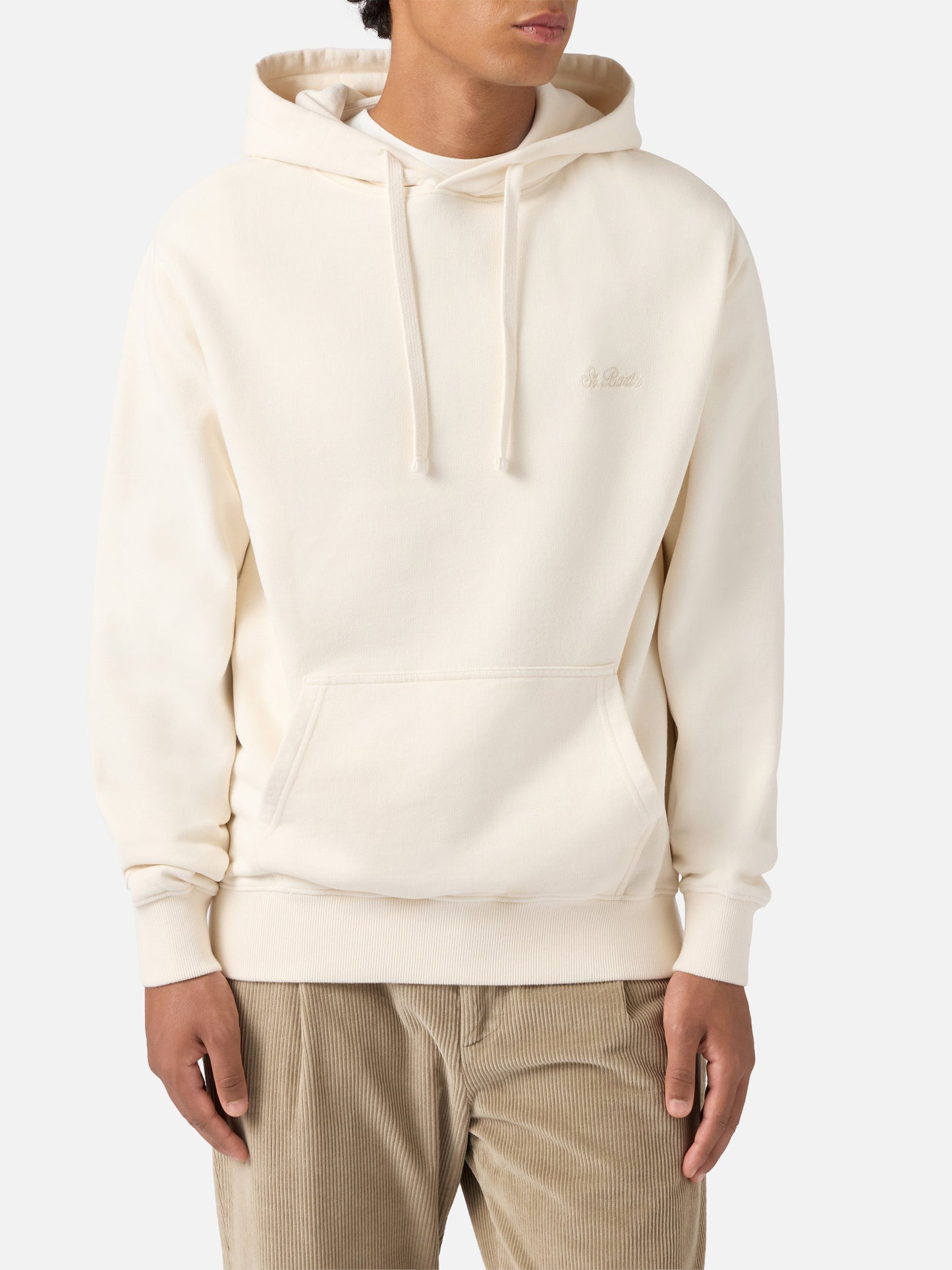 Tribeca Baumwoll-Hoodie in Creme mit St. Barth-Stickerei
