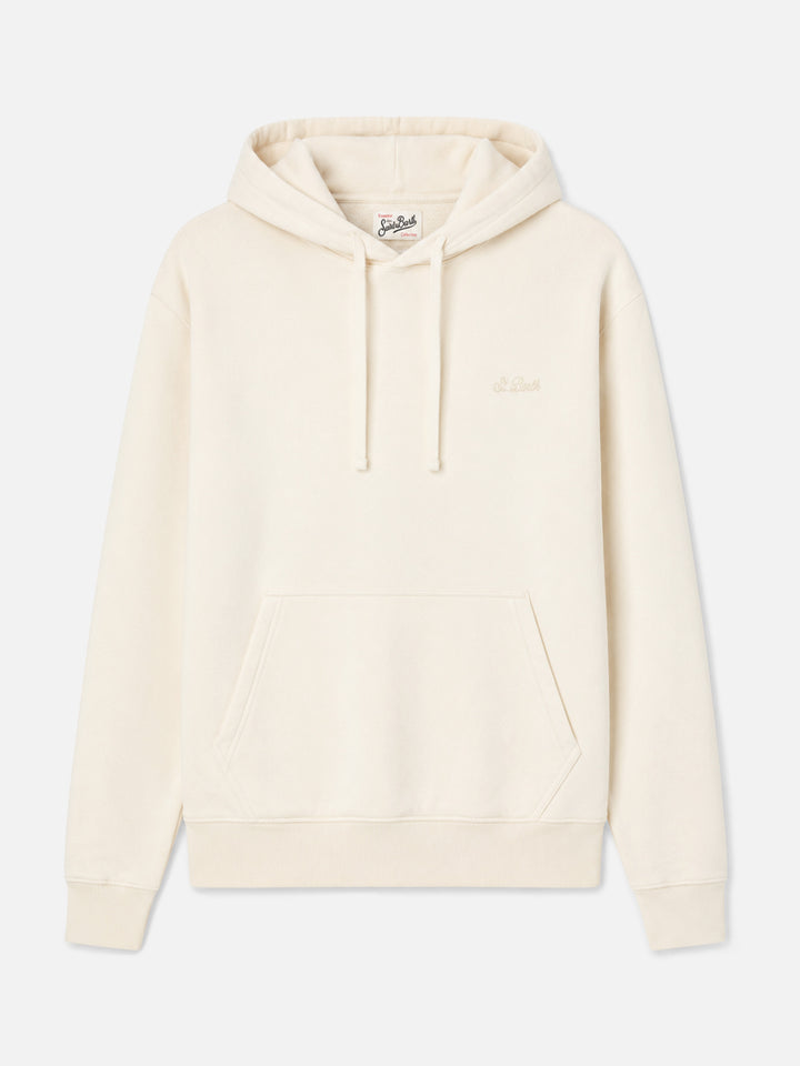 Tribeca cotton hoodie in cream with St. Barth embroidery