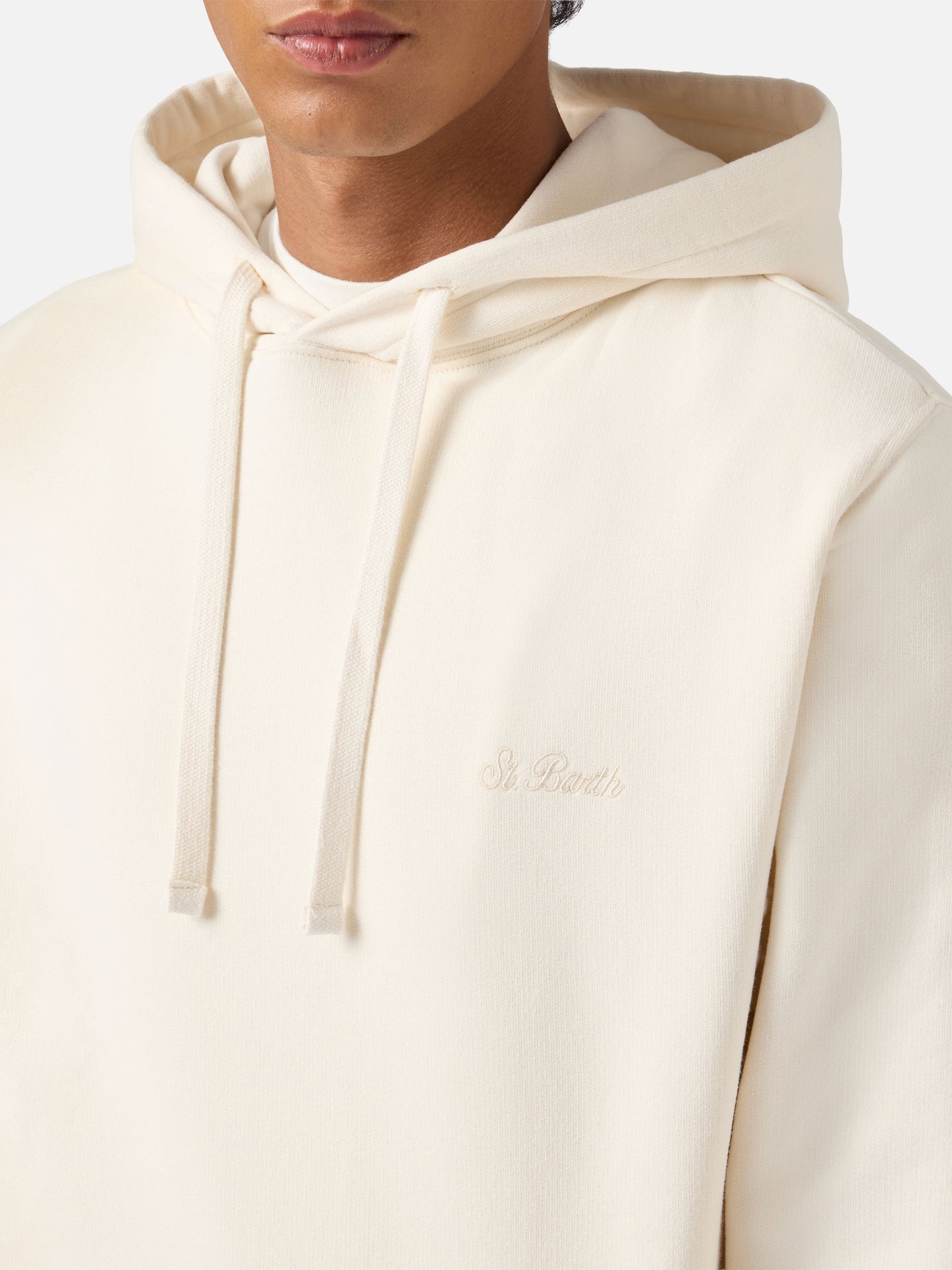 Tribeca Baumwoll-Hoodie in Creme mit St. Barth-Stickerei
