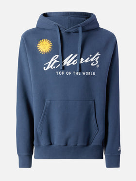 Tribeca cotton hoodie in blue with St. Moritz print | ST. MORITZ TOP OF THE WORLD
