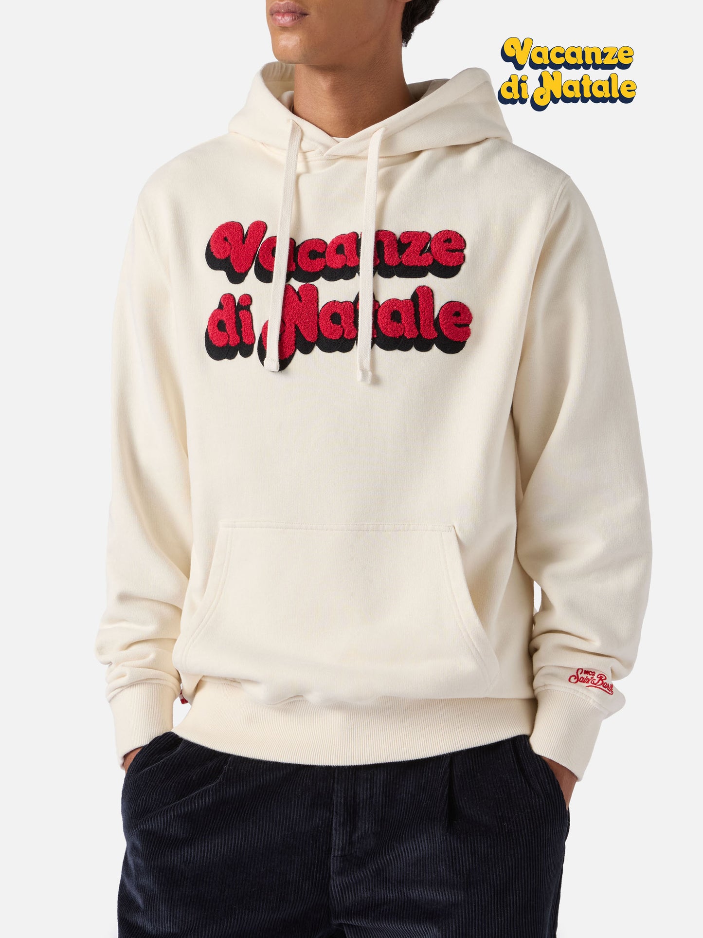 Tribeca-Kapuzenpullover aus Baumwolle in Weiß mit „Vacanze di Natale“-Stickerei | VACANZE DI NATALE SONDERAUSGABE