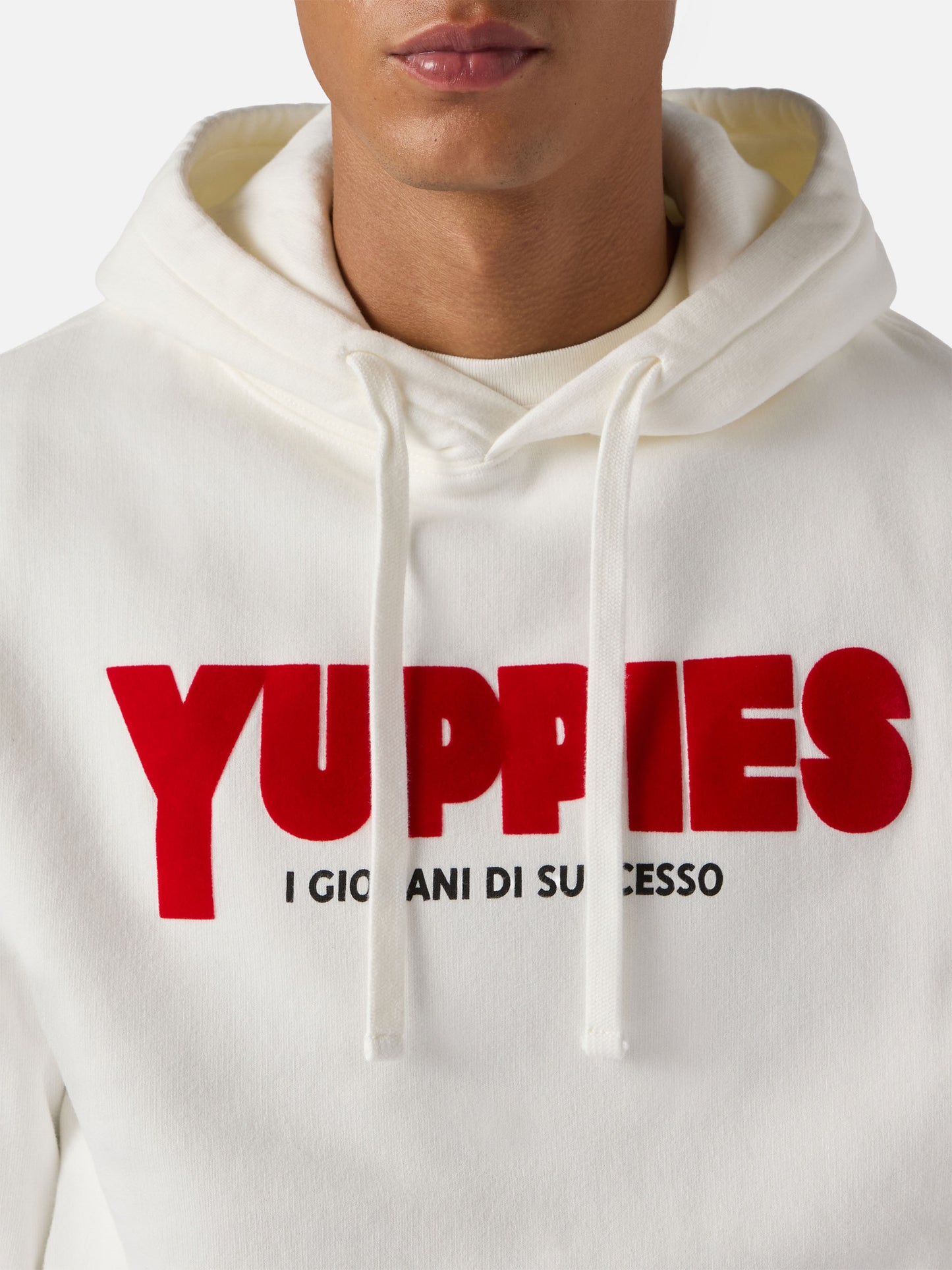 Felpa Tribeca in cotone bianco con cappuccio e stampa flock Yuppies | YUPPIES SPECIAL EDITION