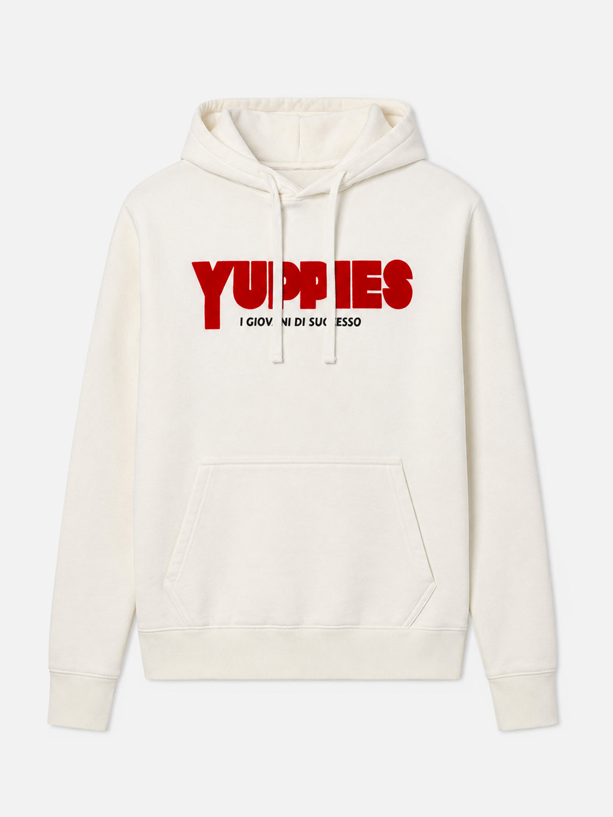 Tribeca cotton hoodie in white with Yuppies flock print | YUPPIES SPECIAL EDITION