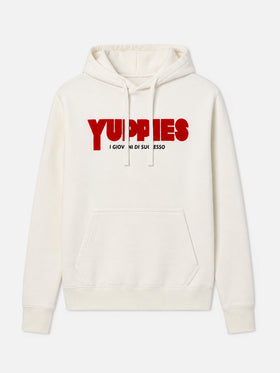 Tribeca cotton hoodie in white with Yuppies flock print | YUPPIES SPECIAL EDITION