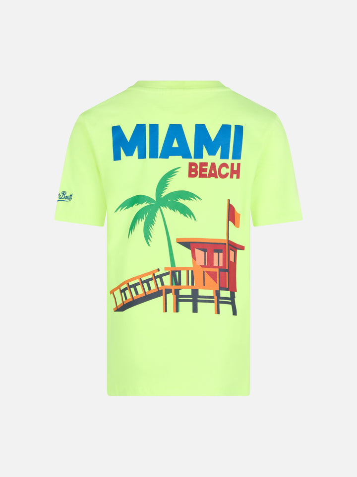 Boy cotton t-shirt with Miami Beach postcard print - MC2 Saint Barth