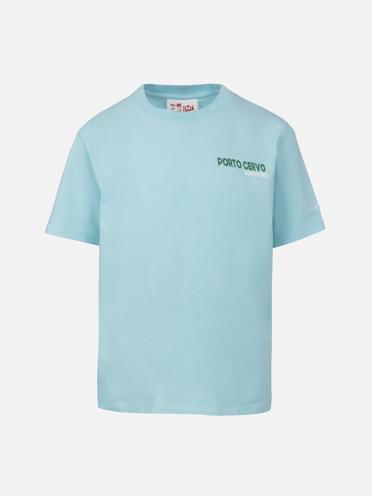 Boy cotton t-shirt with Porto Cervo addicted postcard print - MC2 Saint Barth