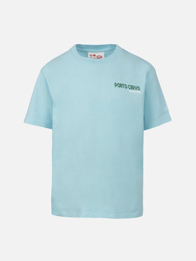 Boy cotton t-shirt with Porto Cervo addicted postcard print - MC2 Saint Barth