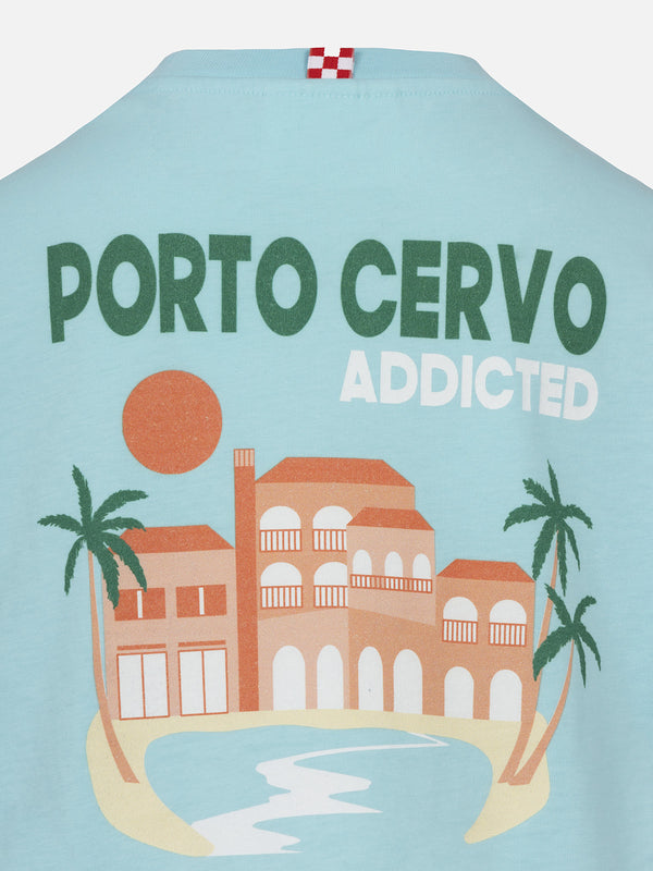 T-shirt da bambino in cotone con stampa di cartoline Porto Cervo addicted