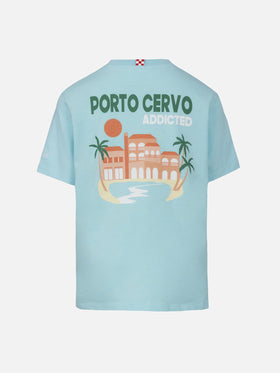 Boy cotton t-shirt with Porto Cervo addicted postcard print - MC2 Saint Barth