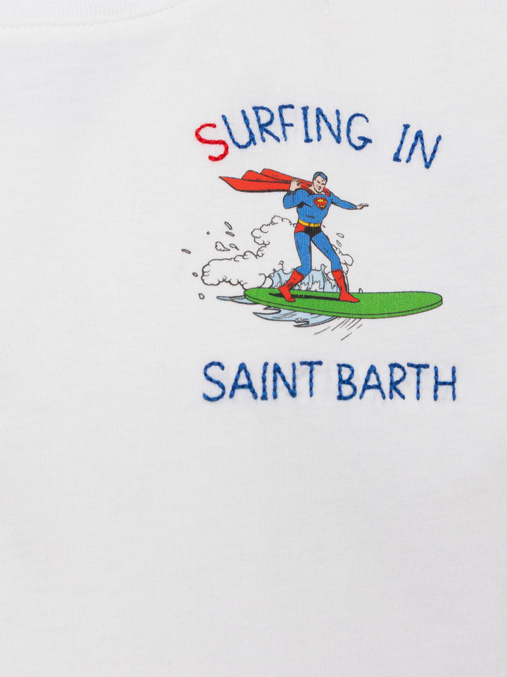 Cotton t-shirt with Surfing in St. Barth embroidery and Superman print | MARVEL SPECIAL EDITION - MC2 Saint Barth