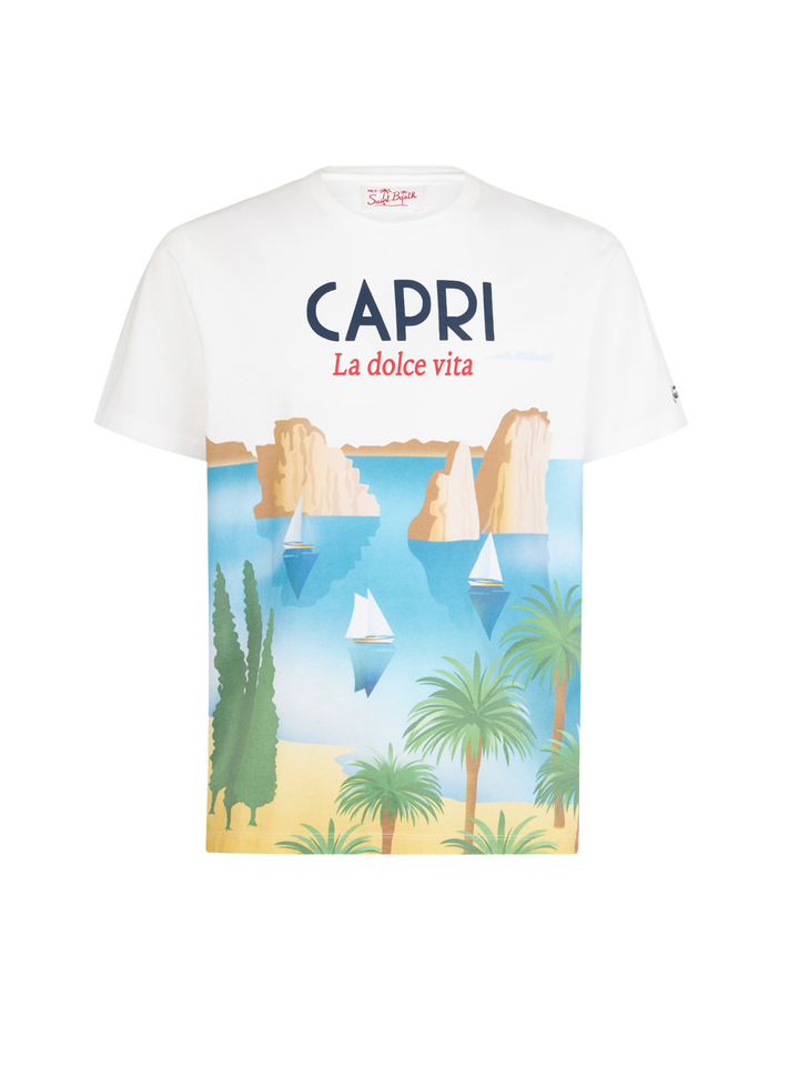 Boy cotton t-shirt with Capri postcard print