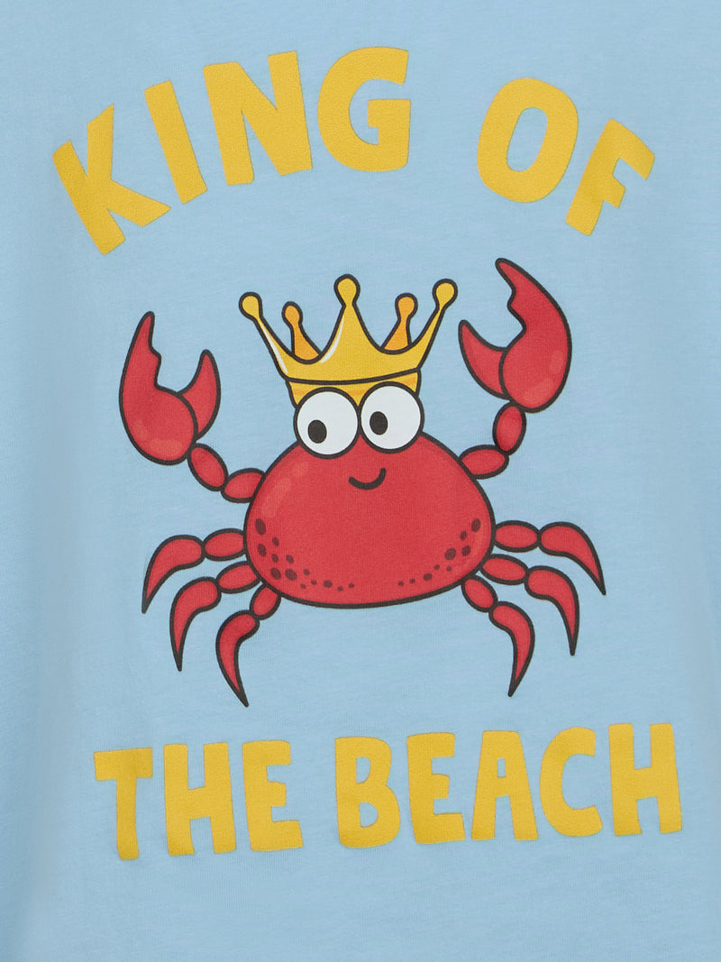 Boy cotton t-shirt with King of the Beach crab print