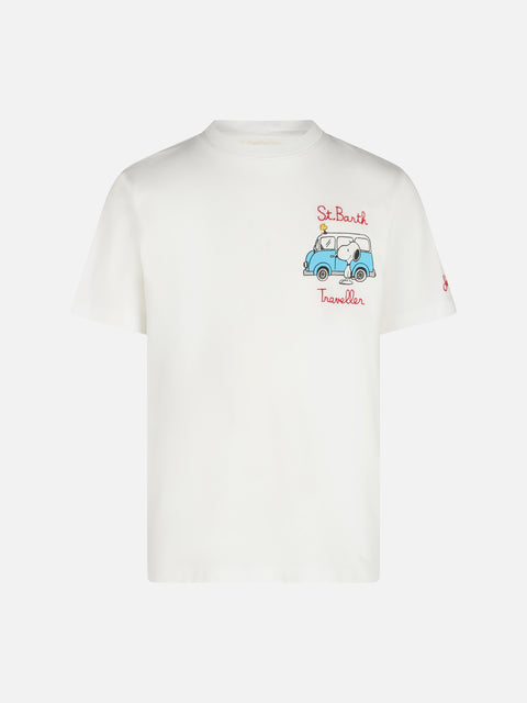 Boy cotton t-shirt with Snoopy print and St. Barth Traveller embroidery | SNOOPY PEANUTS SPECIAL EDITION - MC2 Saint Barth