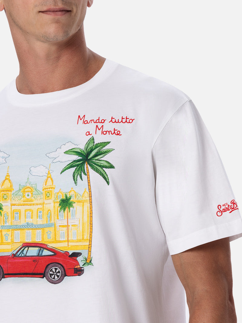 T-shirt da uomo in cotone con stampa piazzata e ricamo Montecarlo