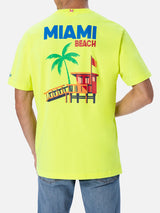 Man cotton t-shirt with Miami Beach postcard placed print