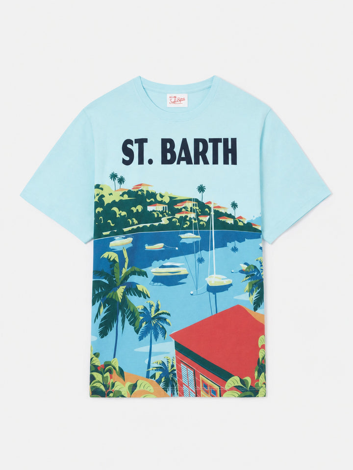 Water green T-shirt with St. Barth postcard print