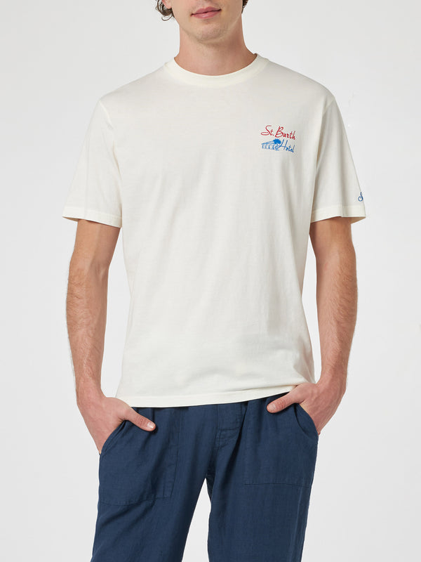 Baumwoll-T-Shirt für Herren mit Aufdruck „Saint Barth Hotel“ auf der Vorder- und Rückseite